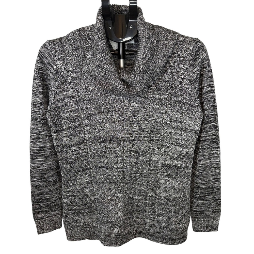 Calvin Klein Womens Cowl Neck Marled Knit Sweater‎ Black White Size M  NWT